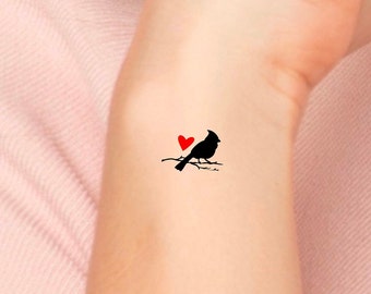 Cardinal Heart Temporary Tattoo / small cardinal bird tattoo