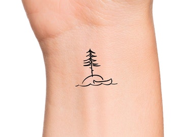 Wave Boat Pine Tree Temporary Tattoo