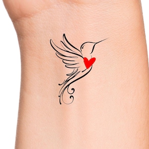 Hummingbird Temporary Tattoo / animal tattoo / bird heart tattoos