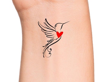 Hummingbird Temporary Tattoo / animal tattoo / bird heart tattoos