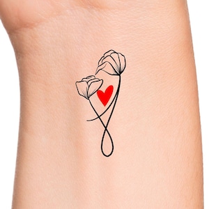 Mother Daughter Floral Temporary Tattoo / mother child flower heart tattoo