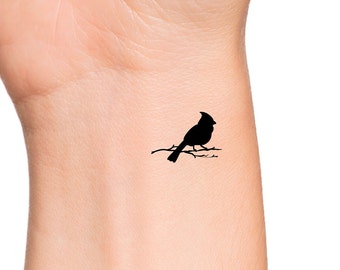 Small Cardinal Temporary Tattoo / bird tattoos / cardinal silhouette bird on branch tattoo