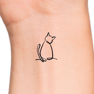 Cat 1 Line Temporary Tattoo / cat tattoos / animal tattoos