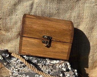 Cofre del tesoro de madera, pequeño baúl pirata, caja decorativa