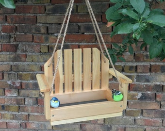 Swing seat wood bird feeder, Handmade wooden hanging birdfeeder Squirrel feeder Bird feeders for the outdoors