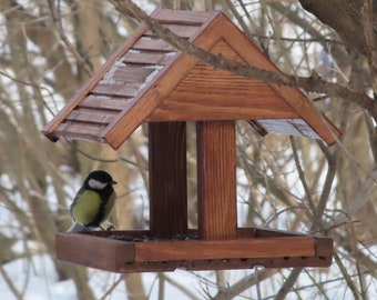 Mangeoire à oiseaux en bois à suspendre, maison d'oiseaux faite main Mangeoire à écureuils Mangeoire à oiseaux pour l'extérieur Mangeoire à oiseaux de table