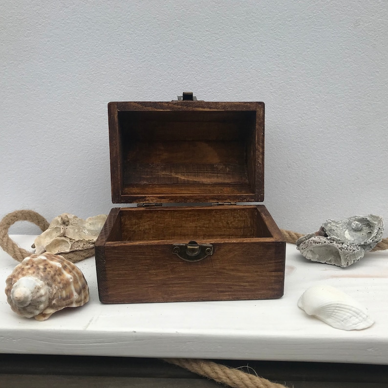 Small wooden treasure chest, Mini pirate chest Wooden trunk Small wooden box Jewelry chest Toy chest Decorative wood box Wooden stash box image 7