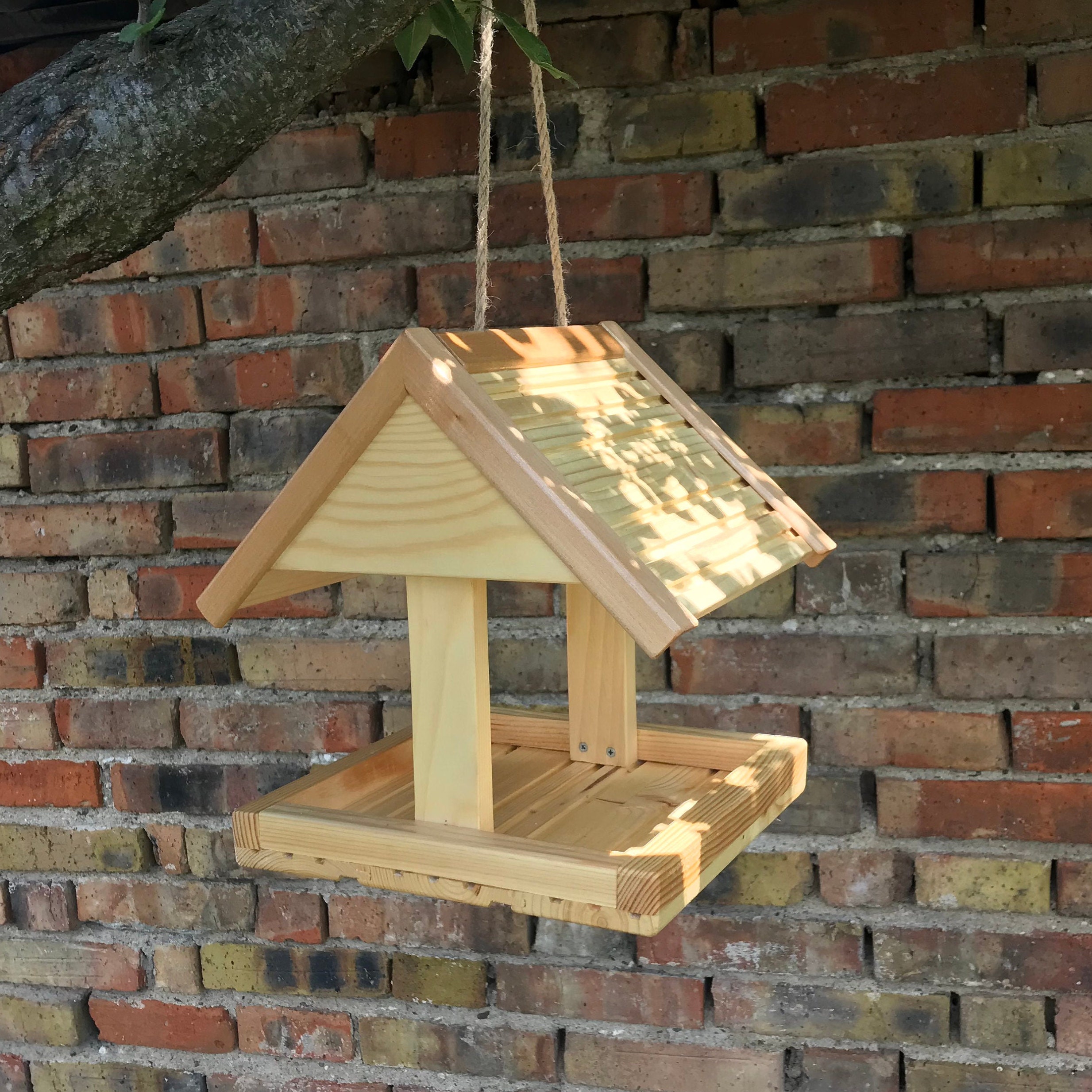 Hanging Wood Bird Feeder, Handmade Bird House Squirrel Feeder Bird