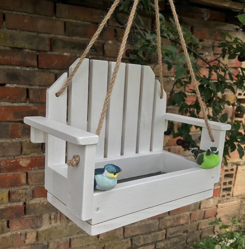 Swing Seat Wood Bird Feeder Handmade Wooden Hanging Garden Etsy
