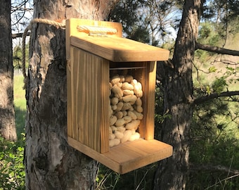 Squirrel feeder box, Wooden squirrel seed holder Handmade squirrel feeders Wildlife feeder Squirrels feeder for the outdoor Squirrel house