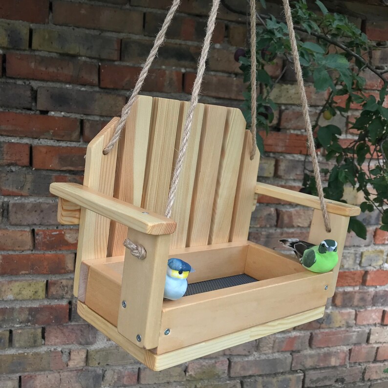 Swing Seat Wood Bird Feeder Handmade Wooden Hanging Garden Etsy
