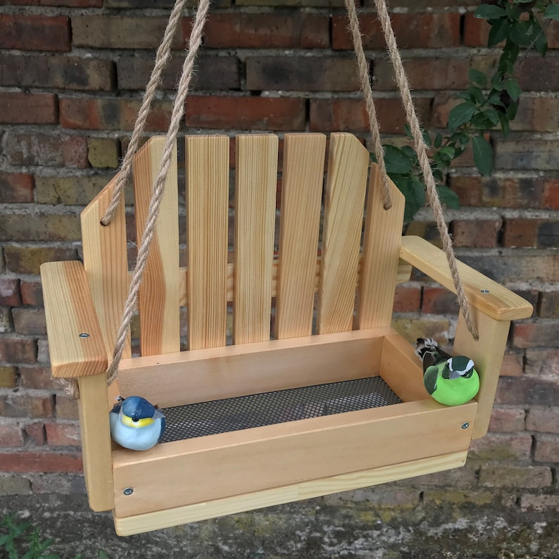 Swing Seat Wood Bird Feeder Handmade Wooden Hanging Garden Etsy