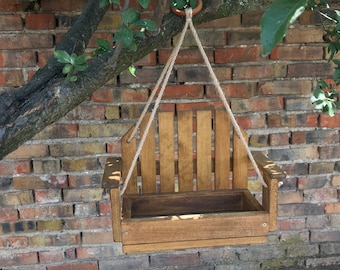 Hanging Bird Feeder, Handmade Wooden Swing Seat Garden Decor