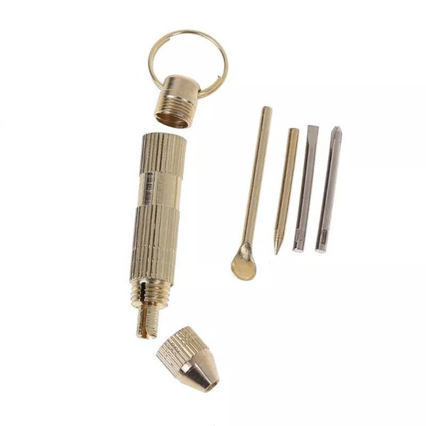 4 in1 Mini Portable Golden Opener Screwdrivers Ear Pick Ear Cleaner Keychain Kit