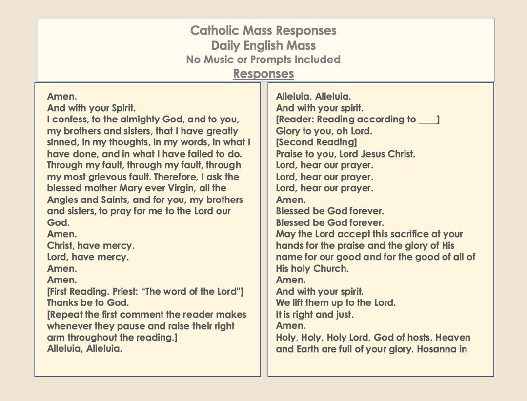 Catholic Mass Responses Etsy