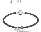 pp-d23 English Bull Terrier Dog Charm Pendant on a bail has a 5mm Hole to fit Bracelet necklace European or choose the bracelet with charm