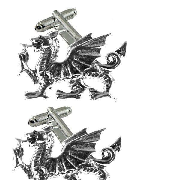 pp-g51 Welsh Dragon Cufflinks Handmade in England Made from fine English pewter jewellery suit gift