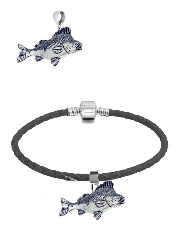 F34 Large Perch Fish Charm / Pendant on a Bail Has a 5mm Hole to Fit  Bracelet Necklace European or Choose the Bracelet With Charm 