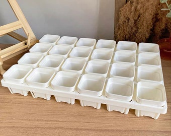 White Plastic 24 Cell Garden Starter Grow Carrying Trays for Nursery Pots, size 11 x 17 Inch for Planting Propagation Germination Plugs