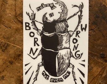 Nobody is born wrong - beetle -  3" vinyl sticker