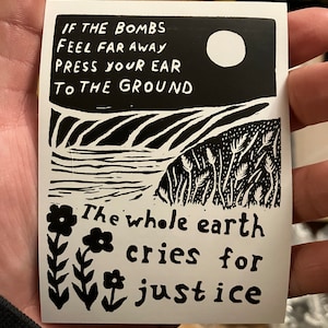 4" the whole earth cries for justice sticker - Bulk Option (100% profit to Palestine Children's Relief Fund)