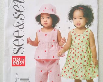 See & Sew 5629, Size: New Born - LRG  Infant Top, Dress, Pants and Hat Sewing Pattern, UNCUT Factory Folded