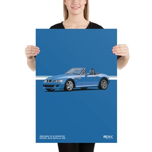 Illustration BMW Z3 M Roadster Estoril Blue Portrait 50cm x 70cm Poster