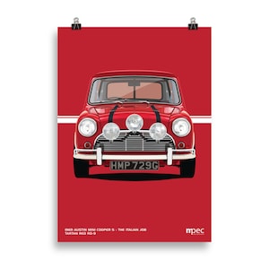 The Italian Job Red 1969 Austin Mini Cooper S Portrait Poster 50cm x 70cm