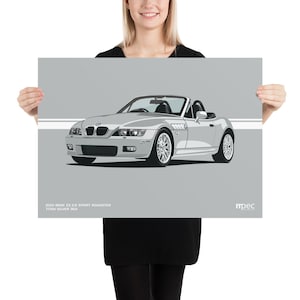 Illustration BMW Z3 2.2 Roadster in Titan Silver Landscape Poster 50cm x 70cm