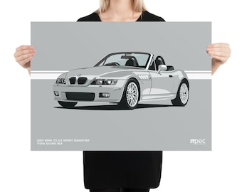 Illustration BMW Z3 2.2 Roadster in Titan Silver Landscape Poster 50cm x 70cm