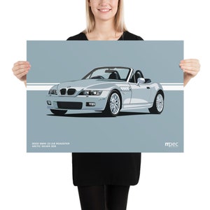 Illustration Poster BMW Z3 2.8 Roadster in Arctic Silver Landscape 50cm x 70cm