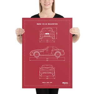 Large BMW Z3 M Technical Illustration Poster Imola Red 50cm x 70cm