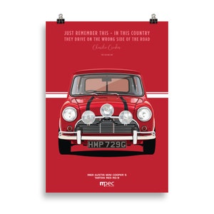 The Italian Job Red 1969 Austin Mini Cooper S Portrait Poster with quote