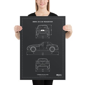 Grote BMW Z3 2.8 Technische Illustratie Poster Cosmos Zwart 50cm x 70cm