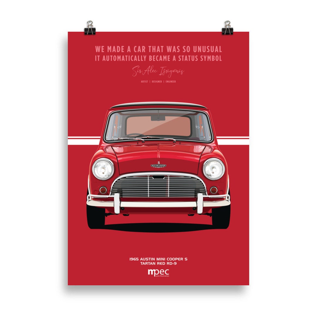 Illustration 1965 Austin Mini Cooper S Portrait Quote Poster 50cm