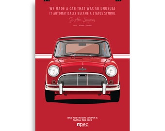 Illustration 1965 Austin Mini Cooper S Portrait Zitat Poster 50cm x 70cm