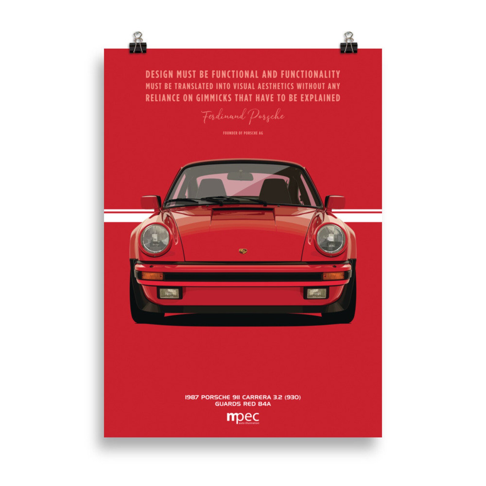 Iillustration 1987 Porsche 911 Carrera Guards Red - Quote Poster 50cm X ...