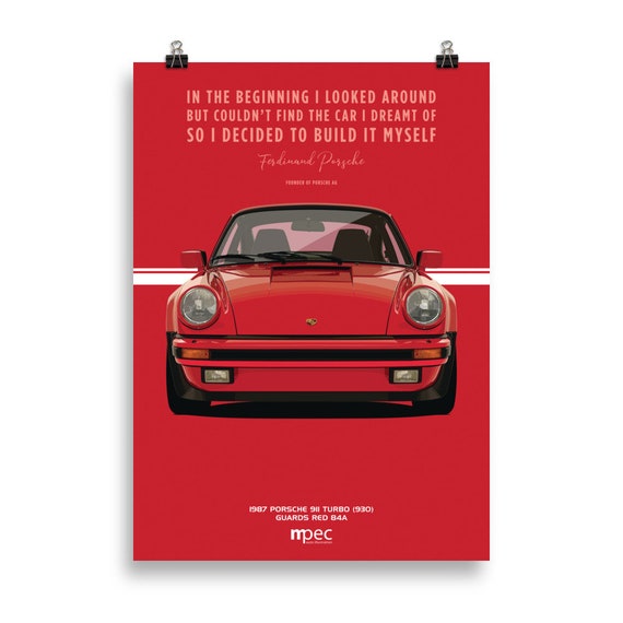 イラスト 1987 ポルシェ 911 ターボ ガード レッド - 引用ポスター 50