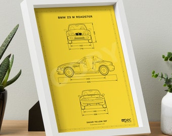 Technical Illustration BMW Z3 M Poster - Choice of 6 Colours and 2 Sizes