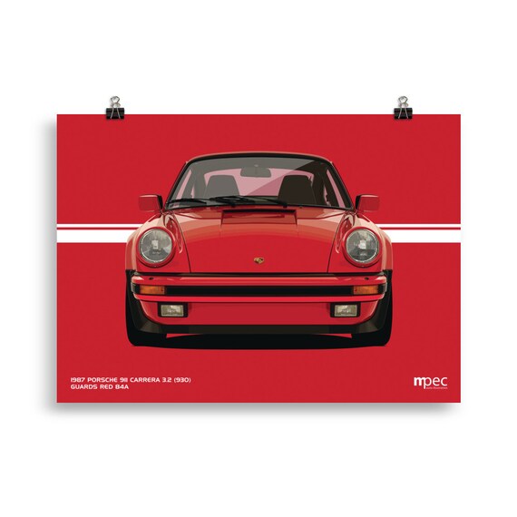イラスト 1987 ポルシェ 911 カレラ ガード レッド - 風景ポスター 70