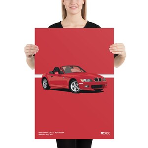 Illustration BMW Z3 2.0 Roadster Bright Red Portrait Poster 50cm x 70cm