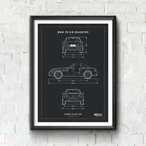 Illustration Poster BMW Z3 2.8 Technical in a Choice of 12 Car Colours and 2 Sizes