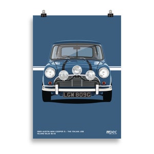 The Italian Job Blue 1969 Austin Mini Cooper S Portrait Poster 50cm x 70cm