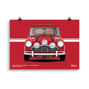 The Italian Job Red 1969 Austin Mini Cooper S Landscape Poster 50cm x 70cm