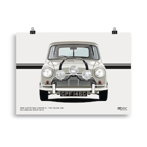 The Italian Job White 1969 Austin Mini Cooper S Landscape Poster 50cm x 70cm