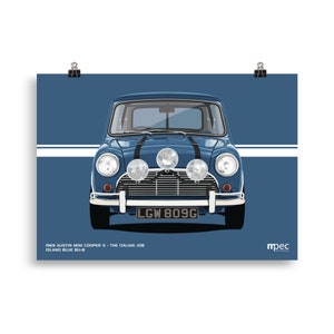 The Italian Job Blue 1969 Austin Mini Cooper S Landscape Poster 50cm x 70cm
