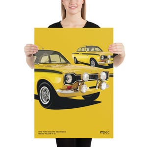 1972 Ford Escort Mk 1 Mexico in Daytona Yellow - Close-Up Portrait Poster 70cm x 50cm