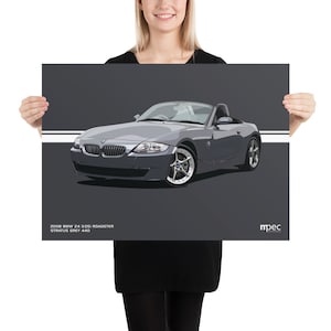 Illustration BMW Z4 3.0Si Roadster Stratus Grey Landscape Poster 50cm x 70cm