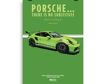 Illustration Poster Porsche 911 GT3 RS Lizard Green, 2018, Quote Portrait 50cm x 70cm