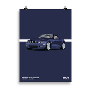 Poster Illustration BMW Z3 2.8 Roadster in Montreal Blue Portrait 50cm x 70cm